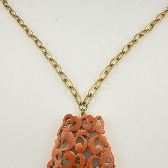 Vintage Kramer New York Necklace Faux Coral Statement Tassel Fringe MCM Runway - Picture 5 of 15